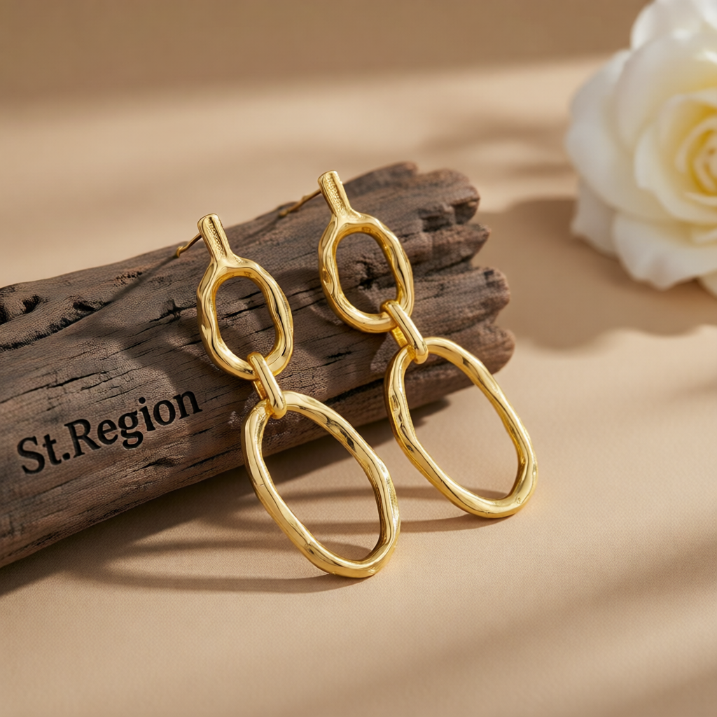 Goldtone Tiered Open Oval Dangle Earrings