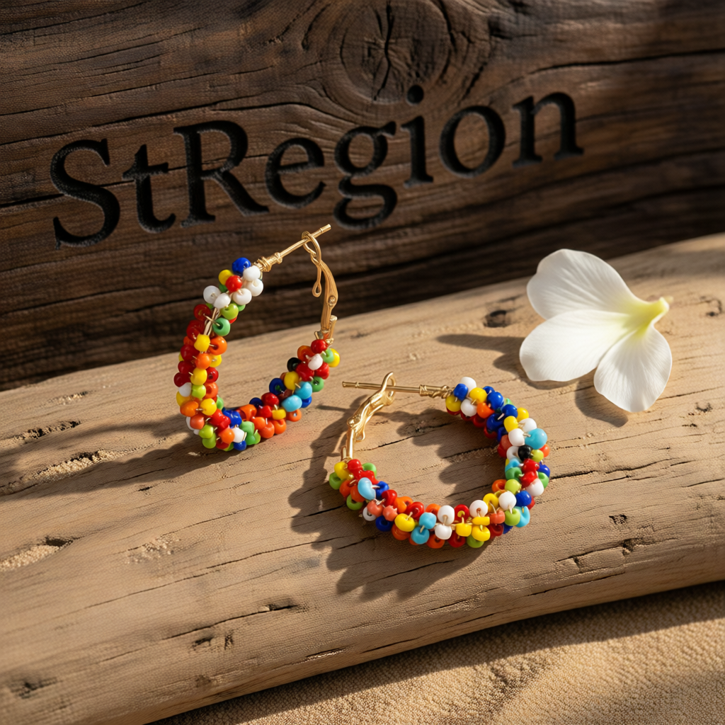 Multi-Colored Howlite & Goldtone Beads Hoop Earrings