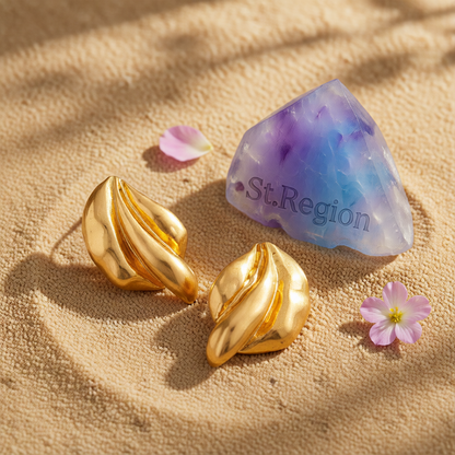 Goldtone Textured Leaf Stud Earrings