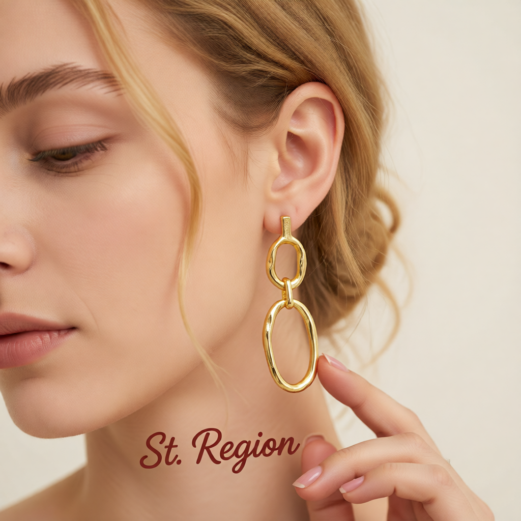 Goldtone Tiered Open Oval Dangle Earrings