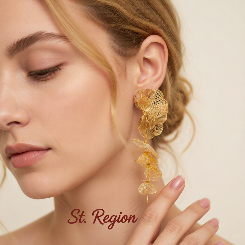 Goldtone Open Textured Flower Cluster Dangle Earrings