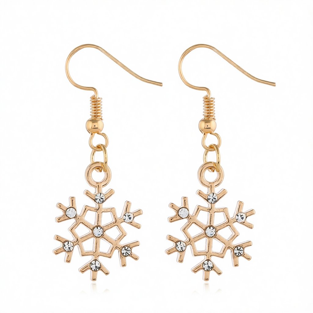 Cubic Zirconia and 18K Gold-Plated Snowflake Drop Earrings, gold drop earrings for women, botanical inspired, side view