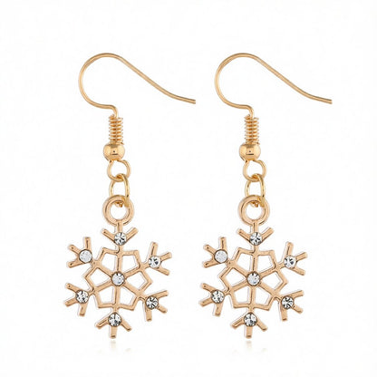 Cubic Zirconia and 18K Gold-Plated Snowflake Drop Earrings, gold drop earrings for women, botanical inspired, side view