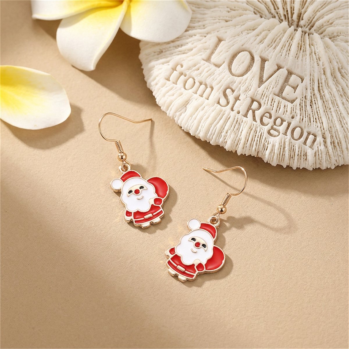 Red and 18K Gold-Plated Santa Claus With Gifts Drop Earrings, gold drop earrings for women, everyday style, lifestyle look