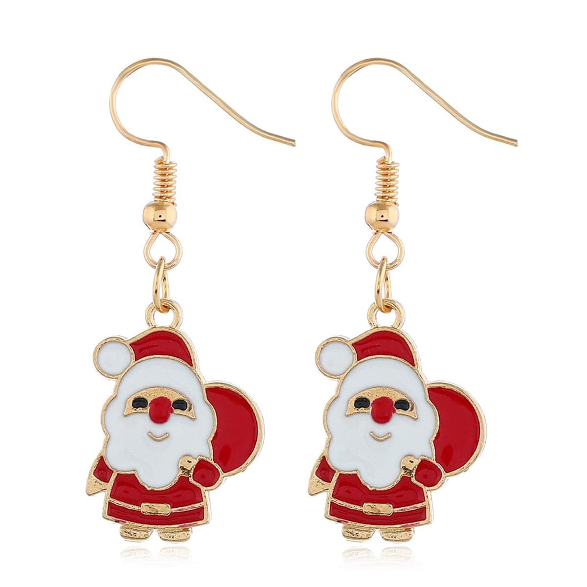 Red and 18K Gold-Plated Santa Claus With Gifts Drop Earrings, gold drop earrings for women, everyday style, side view