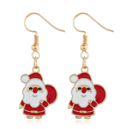 Red and 18K Gold-Plated Santa Claus With Gifts Drop Earrings, gold drop earrings for women, everyday style, side view