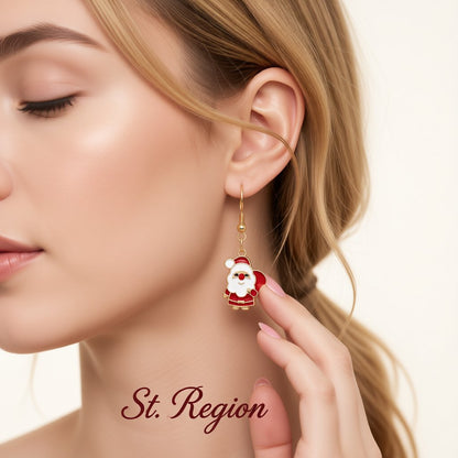 Red and 18K Gold-Plated Santa Claus With Gifts Drop Earrings, gold drop earrings for women, everyday style, styled look