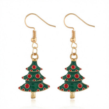 Green and 18K Gold-Plated Christmas Tree Drop Earrings, gold drop earrings for women, everyday style, side view