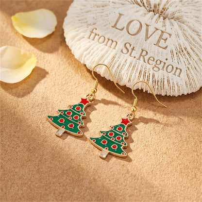Green and 18K Gold-Plated Christmas Tree Drop Earrings, gold drop earrings for women, everyday style, lifestyle look