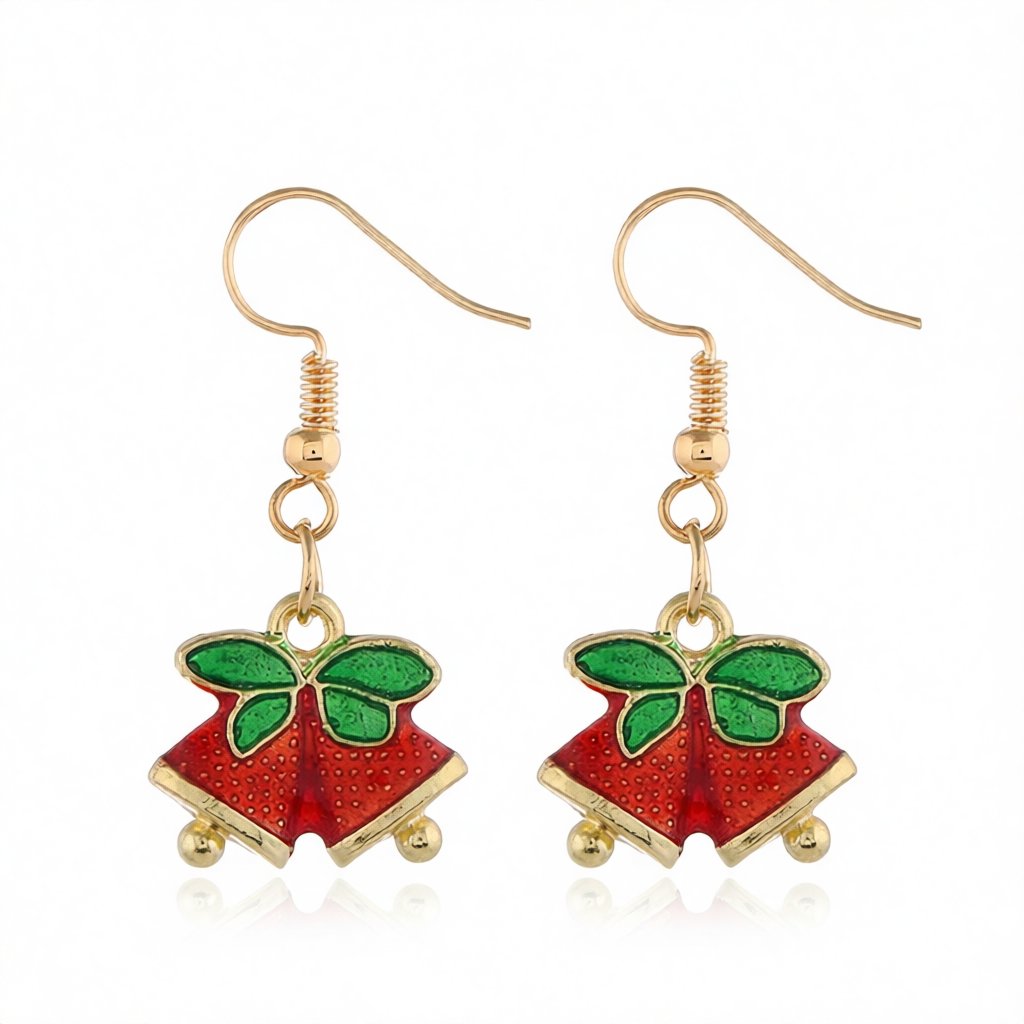 Red and 18K Gold-Plated Bell With Bow Drop Earrings, gold drop earrings for women, everyday style, side view