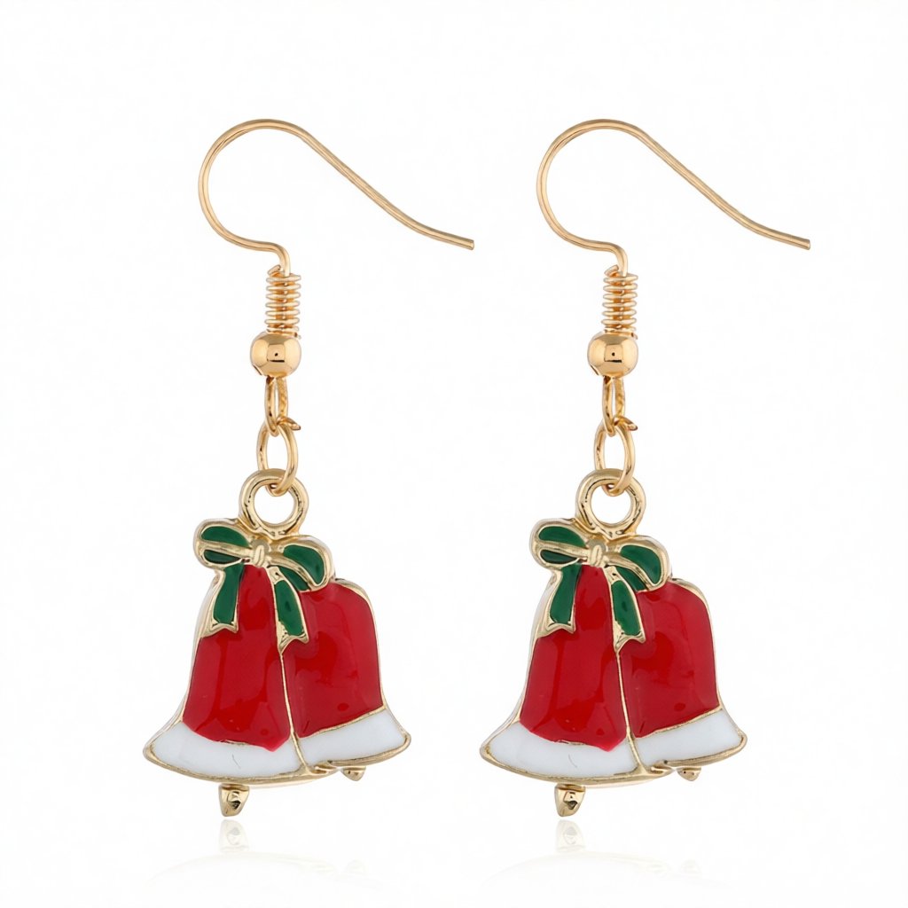 Red and 18K Gold-Plated Dual Bell Drop Earrings, gold drop earrings for women, everyday style, side view