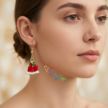 Red and 18K Gold-Plated Dual Bell Drop Earrings, gold drop earrings for women, everyday style, styled look