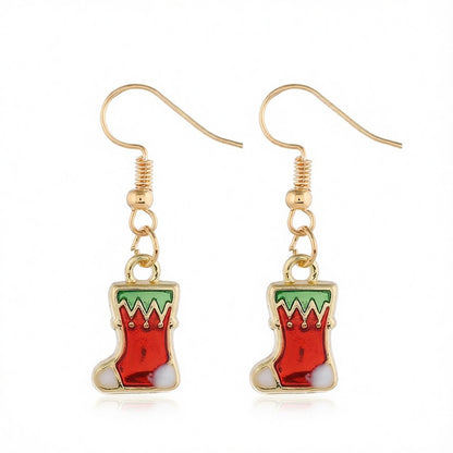 Red and 18K Gold-Plated Christmas Stocking Drop Earrings, gold drop earrings for women, elegant gift for her, side view