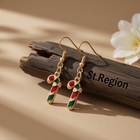 Green & 18K Gold-Plated Candy Cane Crutch Drop Earrings