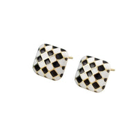 Black & White Checkerboard Square Stud Earrings