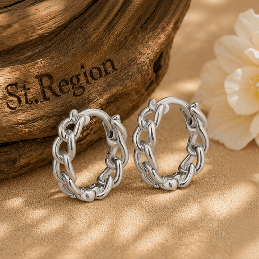 Silvertone Curb Chain Huggie Earrings