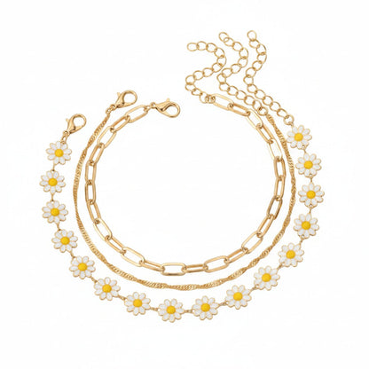 White Enamel & Goldtone Mum Stations Chain Anklet Set - Street Region