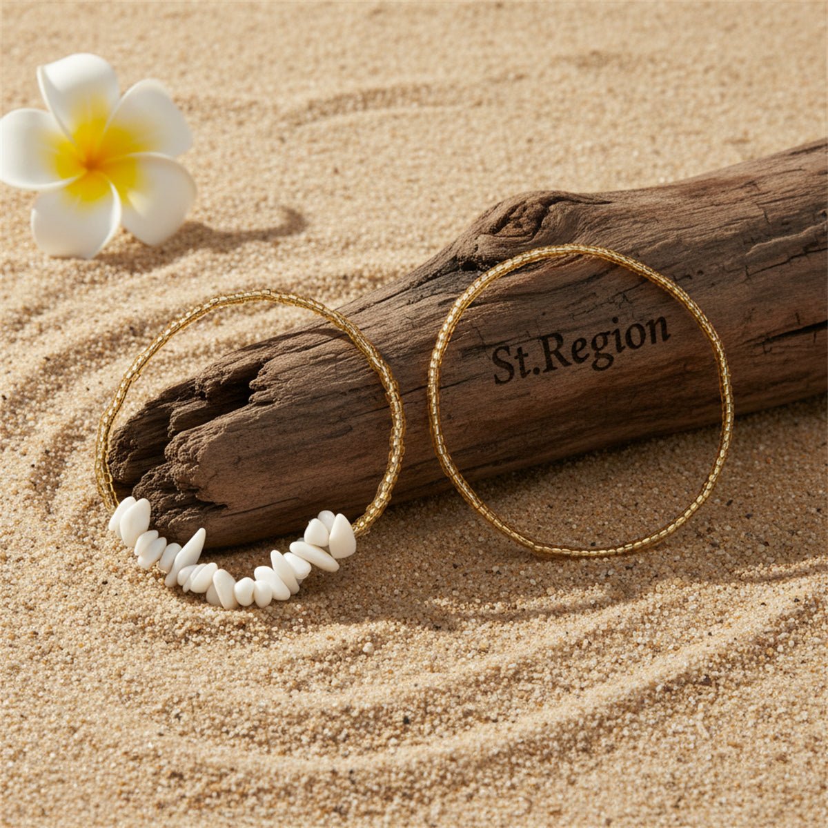 White Turqouise & Acrylic Irregular Beads Stretch Anklet Set - Street Region