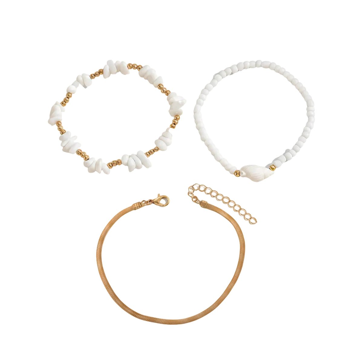 White Turqouise & Howlite Shell Goldtone Stretch Anklet Set - Street Region