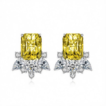 Yellow Crystal and Cubic Zirconia Radiant Stud Earrings, cubic zirconia stud earrings for women, everyday style, side view