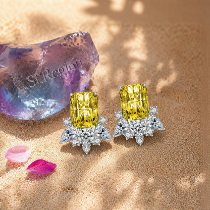 Yellow Crystal and Cubic Zirconia Radiant Stud Earrings, cubic zirconia stud earrings for women, detail close-up