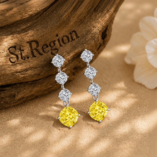 Yellow Crystal & Silvertone Cushion-Cut Drop Earrings
