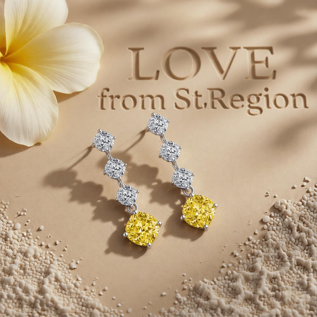 Yellow Crystal and Silvertone Cushion-Cut Drop Earrings, silver drop earrings for women, elegant gift for her, lifestyle look