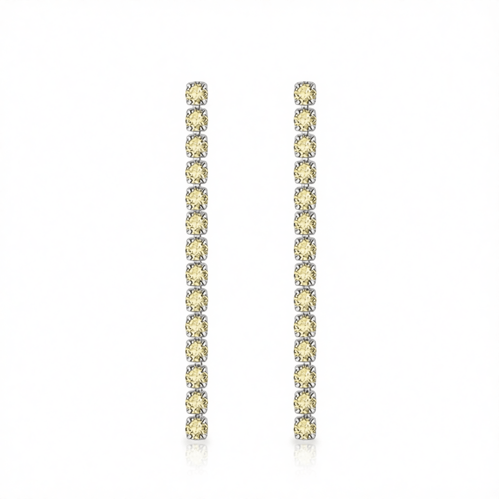 Yellow Cubic Zirconia and Silvertone Tassel Drop Earrings, silver drop earrings for women, elegant gift for her, side view