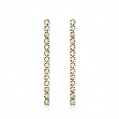Yellow Cubic Zirconia and Silvertone Tassel Drop Earrings, silver drop earrings for women, elegant gift for her, side view