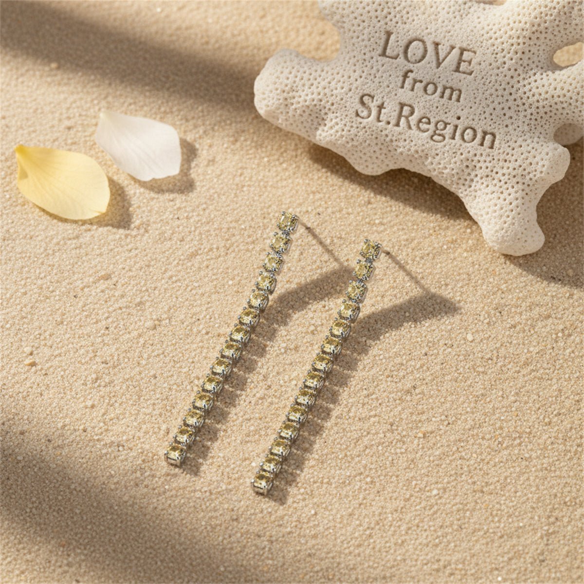 Yellow Cubic Zirconia and Silvertone Tassel Drop Earrings, silver drop earrings for women, lifestyle look