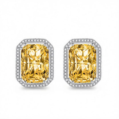 Yellow Radiant Crystal and Cubic Zirconia Silvertone Halo Stud Earrings, cubic zirconia stud earrings for women, side view