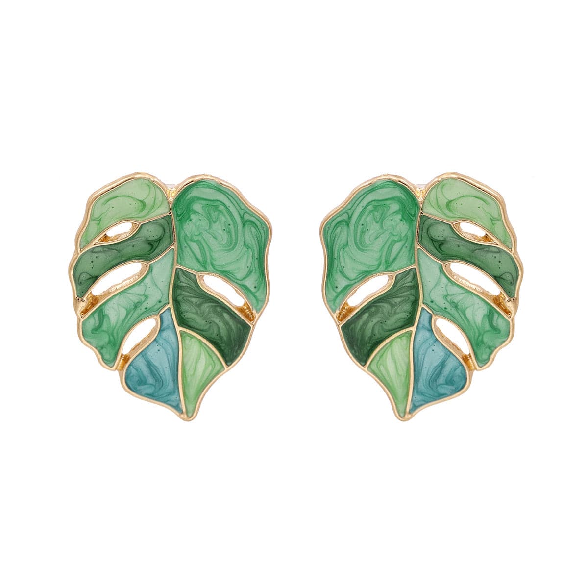 Green & 18K Gold-Plated Leaf Stud Earrings