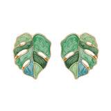 Green & 18K Gold-Plated Leaf Stud Earrings