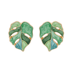 Green & 18K Gold-Plated Leaf Stud Earrings