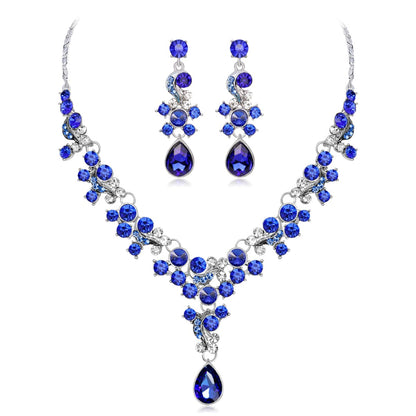 Blue Crystal and Cubic Zirconia Drop Earrings and Statement Necklace, drop earrings for women, detail close-up