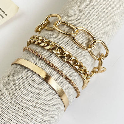18K Gold-Plated Figaro Bracelet Set, jewelry gift sets for women, everyday style, front view