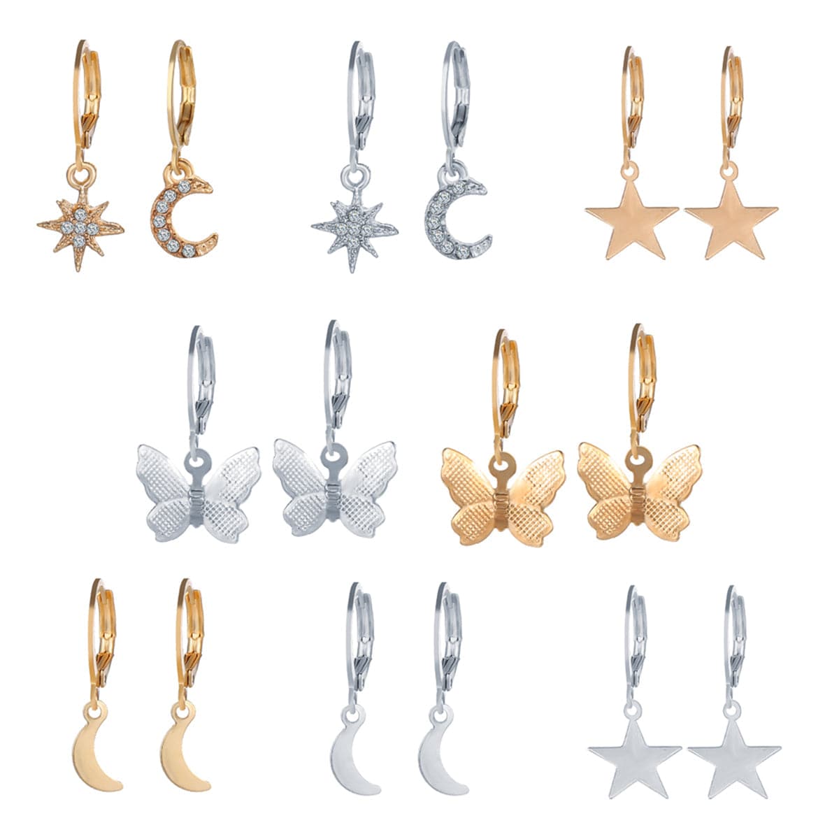 Cubic Zirconia and Two-Tone Celestial Butterfly Leverback Earring Set, jewelry gift sets for women, front view