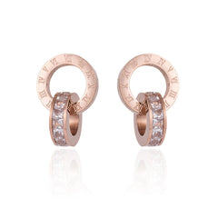 cubic zirconia & 18k Rose Gold-Plated Double Circle Drop Earrings - streetregion