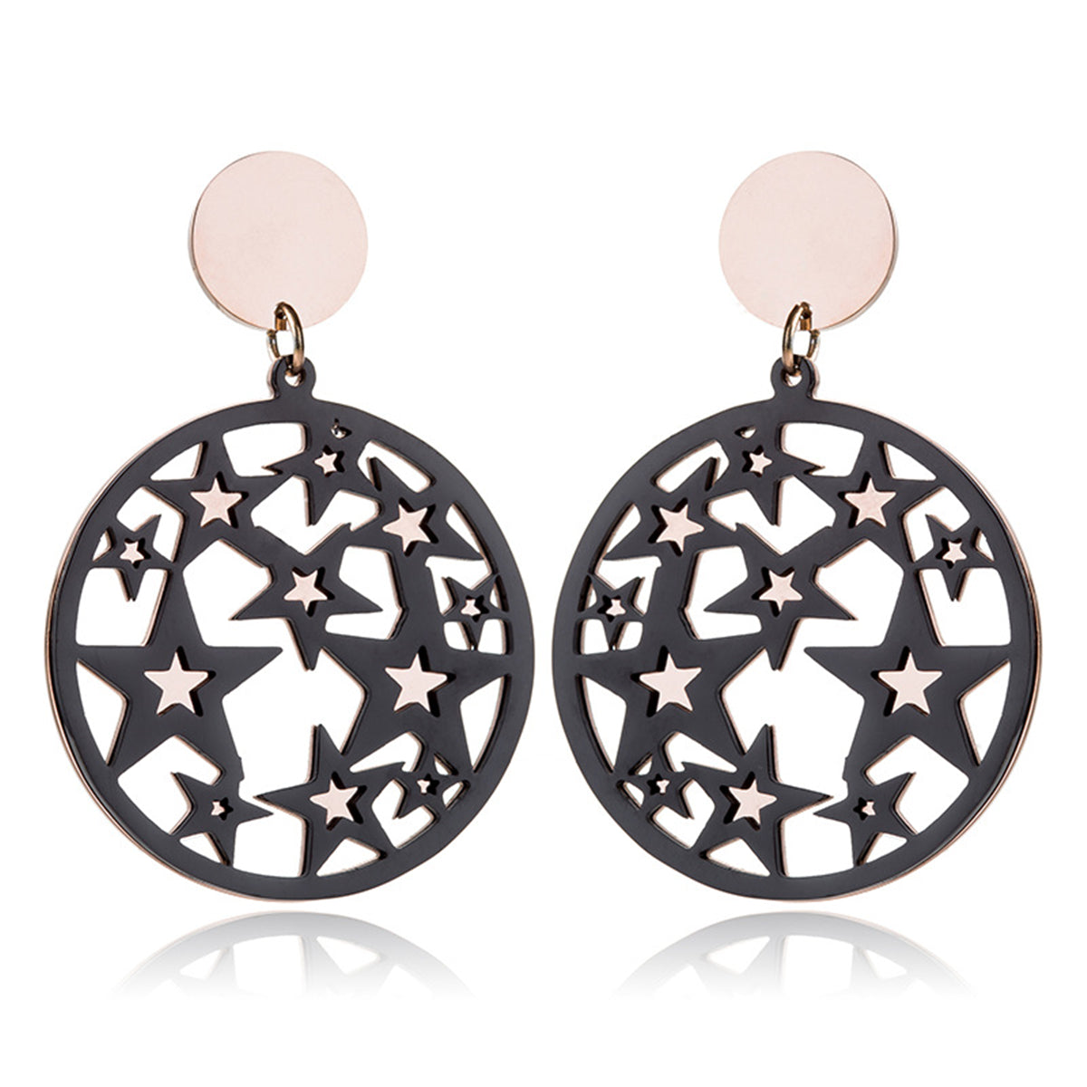 Black and 18K Rose Gold-Plated Star Circle Drop Earring, rose gold drop earrings for women, side view