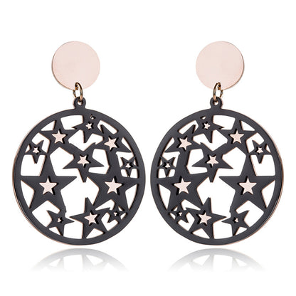 Black and 18K Rose Gold-Plated Star Circle Drop Earring, rose gold drop earrings for women, side view