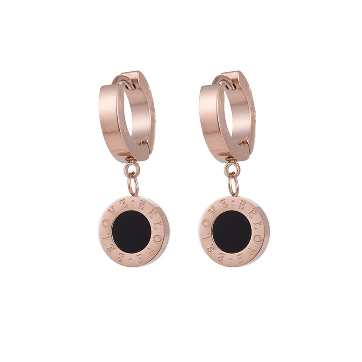 Black & 18K Rose Gold-Plated Huggie Earrings