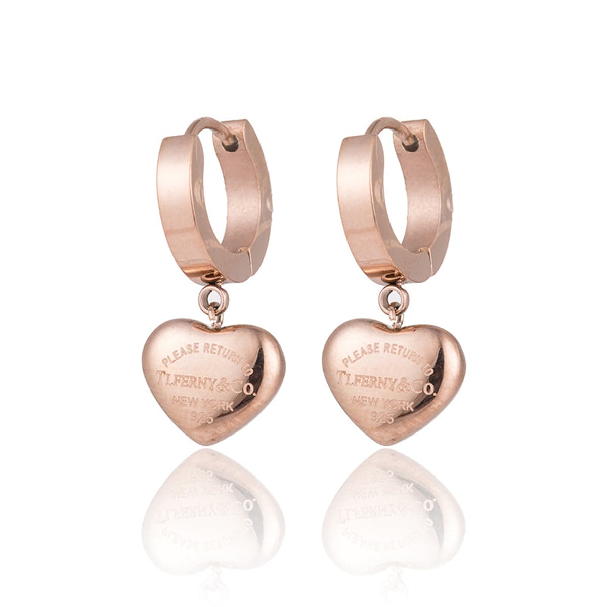 18K Rose Gold-Plated Heart Drop Earrings, rose gold drop earrings for women, vintage-inspired design, front view