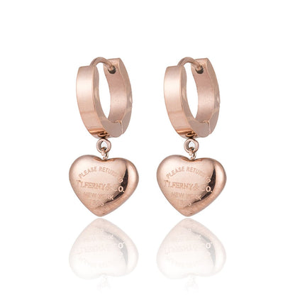 18K Rose Gold-Plated Heart Drop Earrings, rose gold drop earrings for women, vintage-inspired design, front view