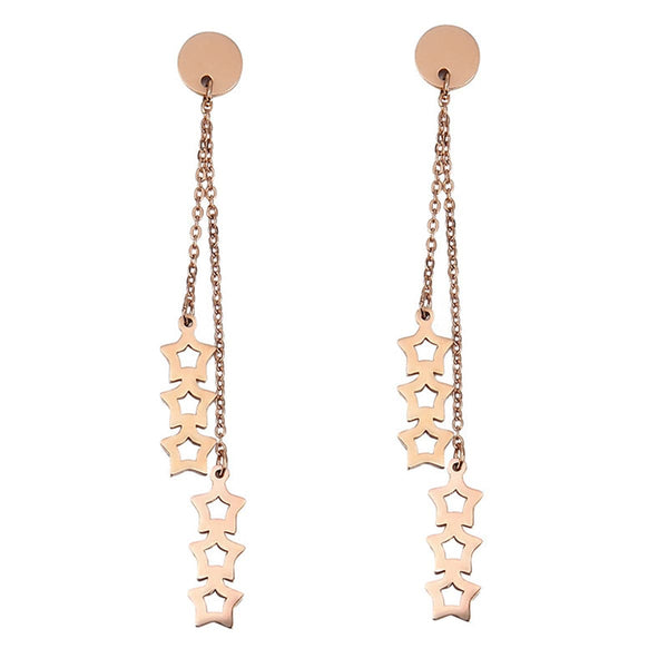 18k Rose Gold-Plated Linking Star Tassel Drop Earrings - streetregion
