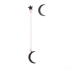 Black Cubic Zirconia & 18K Rose Gold-Plated Moon Stud & Drop Earrings
