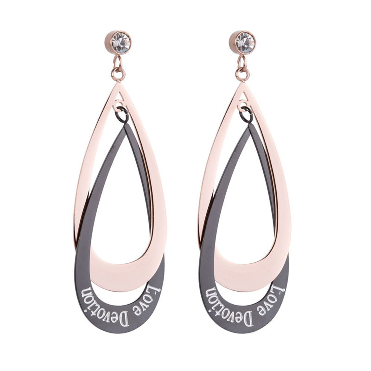 18K Rose Gold-Plated Interlocking Drop Earrings, rose gold drop earrings for women, everyday style, side view