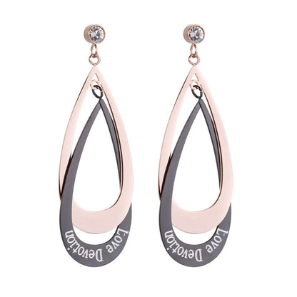 18K Rose Gold-Plated Interlocking Drop Earrings, rose gold drop earrings for women, everyday style, side view