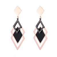 Black & Rose Goldtone Rhombus-Cut Drop Earrings