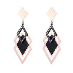 Black Acrylic & 18K Rose Gold-Plated Rhombus-Cut Drop Earrings