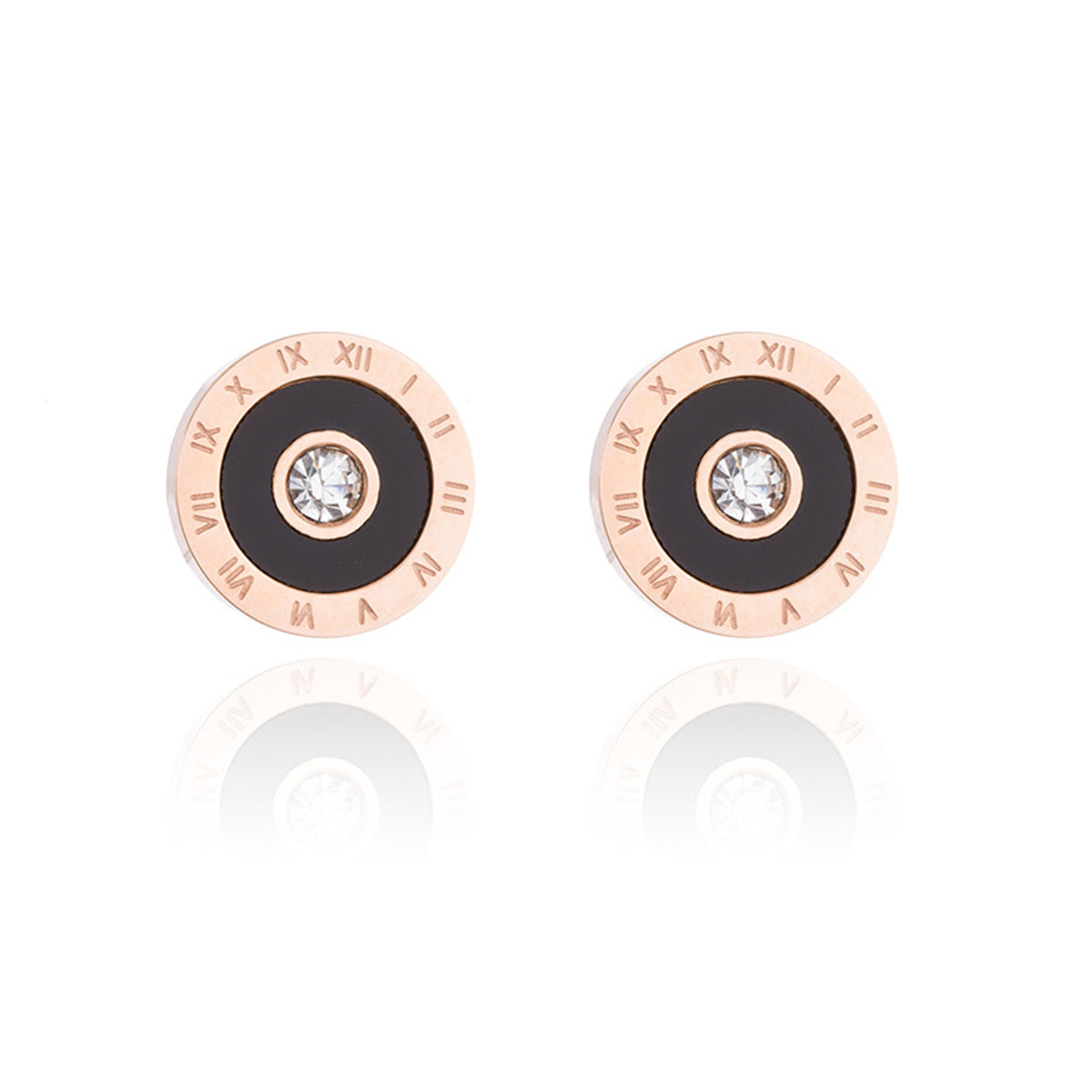 Cubic Zirconia & 18K Rose Gold-Plated Roman Numeral Disc Stud Earrings